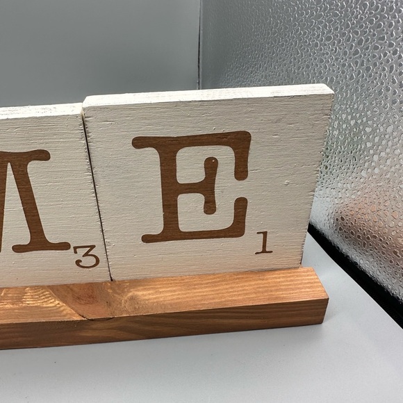Wooden home decor scrabble tiles on stand - Picture 3 of 9